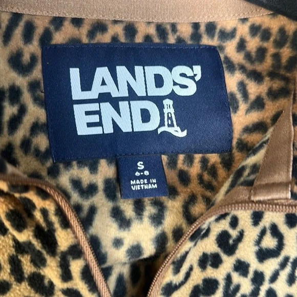 LANDS' END Half Zip Pullover Fleece Brown/Black Leopard S - Picture 2 of 6